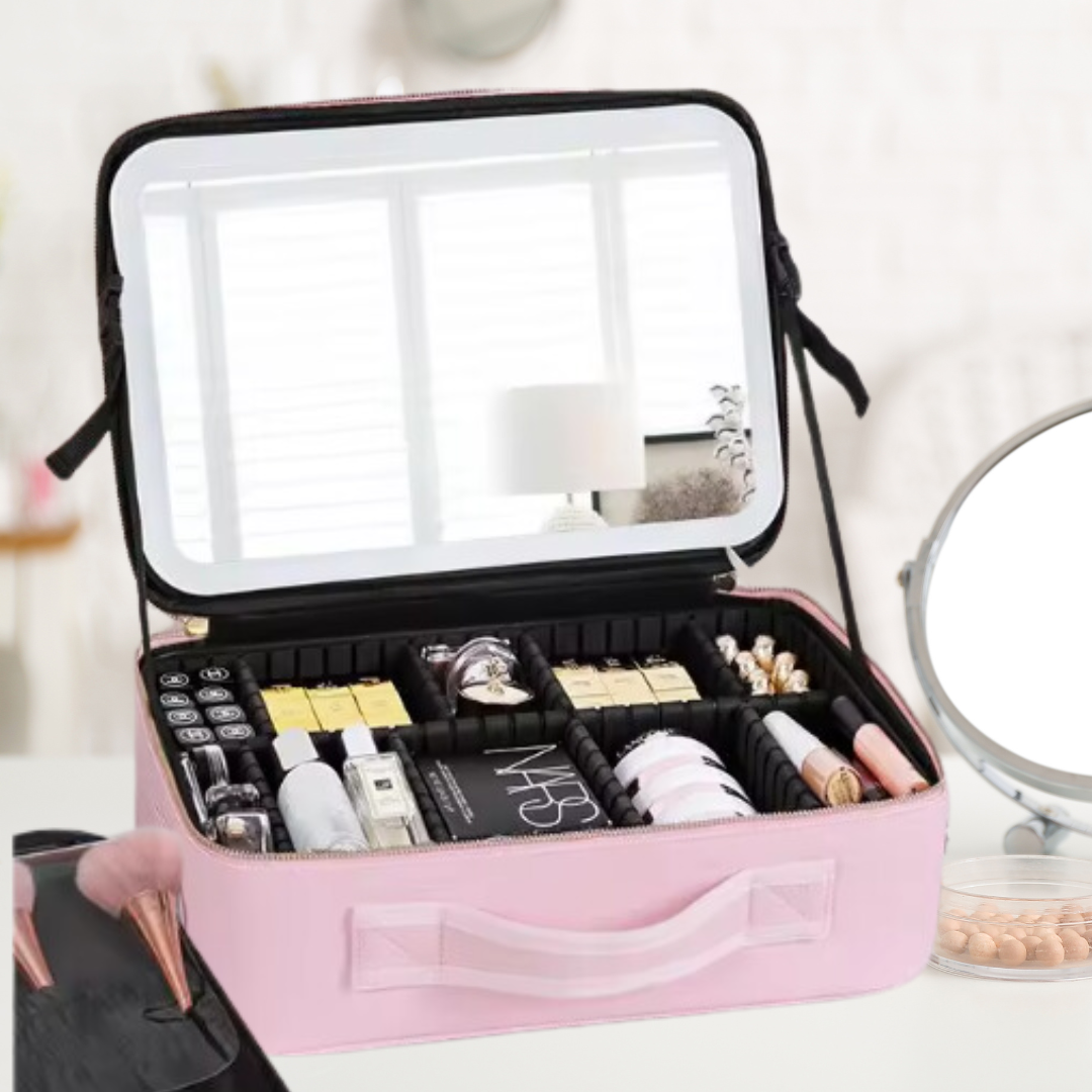 Travel hotsell cosmetic bag with LED MIRROR