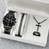 4pcs Men's Black Steel Watch & Jewellery Set