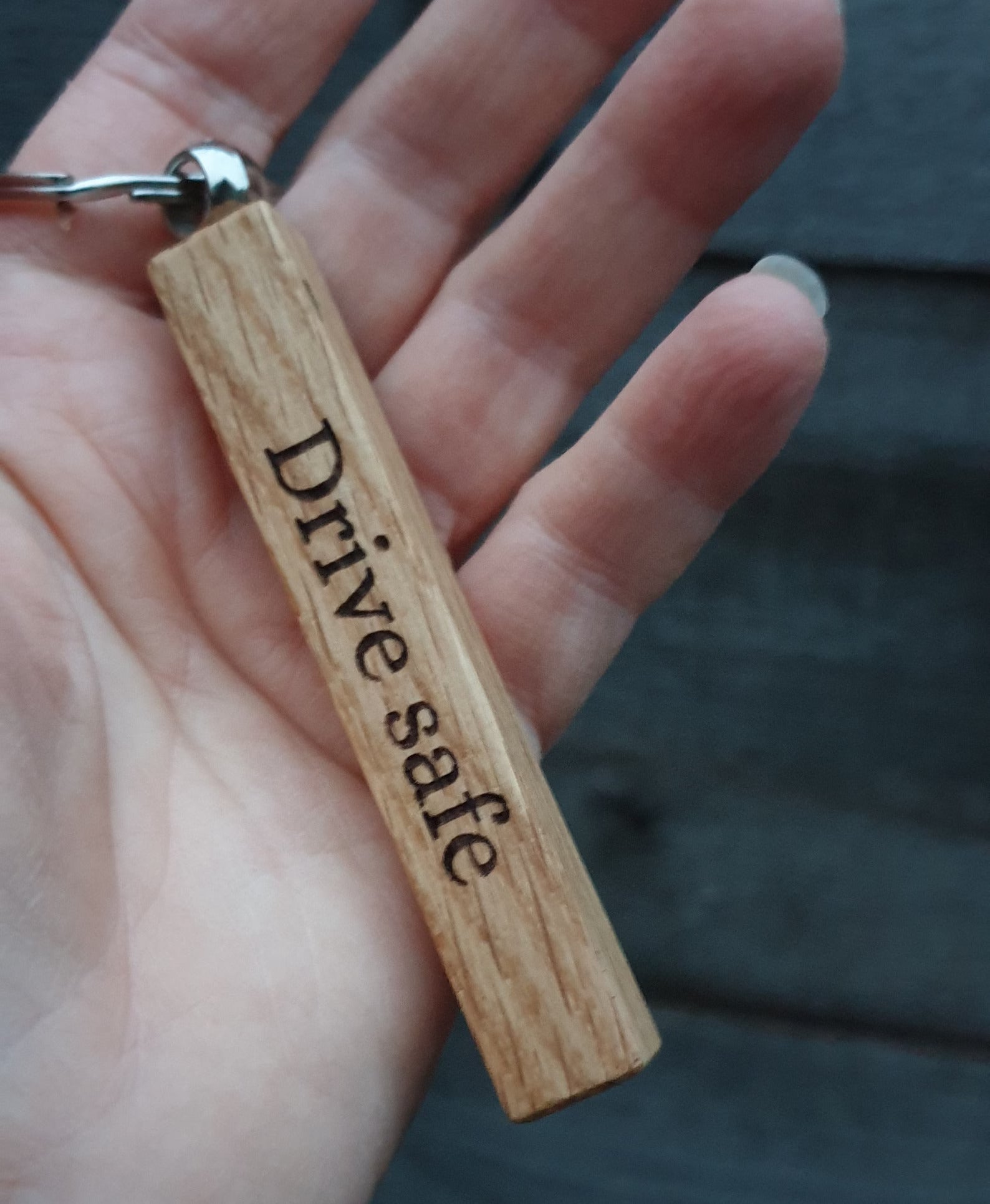 Engraved Solid Oak Bar Keyring